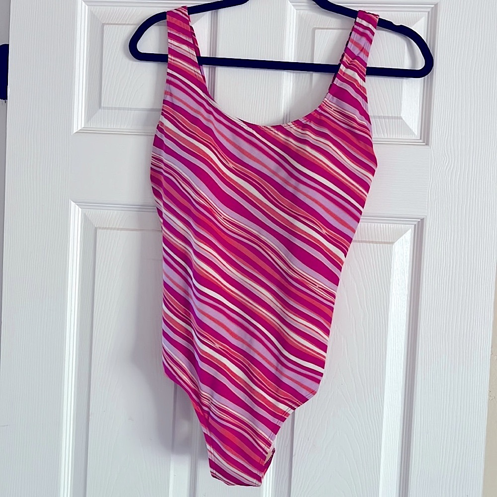 L.L Bean pink striped one piece swimsuit
